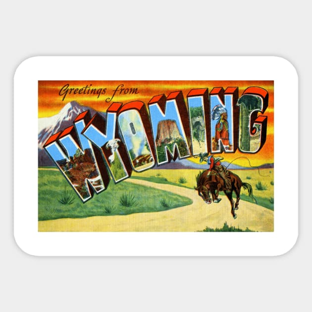 Greetings from Wyoming - Vintage Large Letter Postcard Sticker by Naves